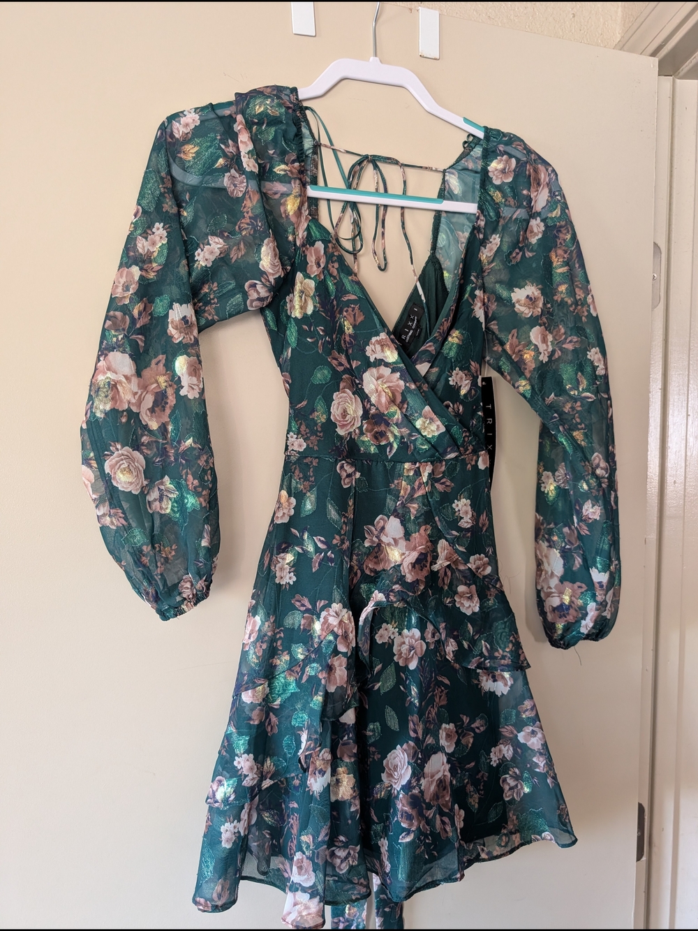 Matix Clothing Company Dark Green Floral Long Sleeve Wrap Dress